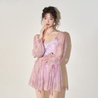 Pink AsianSize-XL 코너 긴팔 편한 쇼 스커트 단화 얇은 스플릿 어르신 임산부 엄마 보수적 수영복