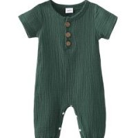 Saeaby 여자 아기 옷 신생아 의상 면 리넨 반소매 롬퍼 원피스 점프수트 유아 아기 옷 초록색