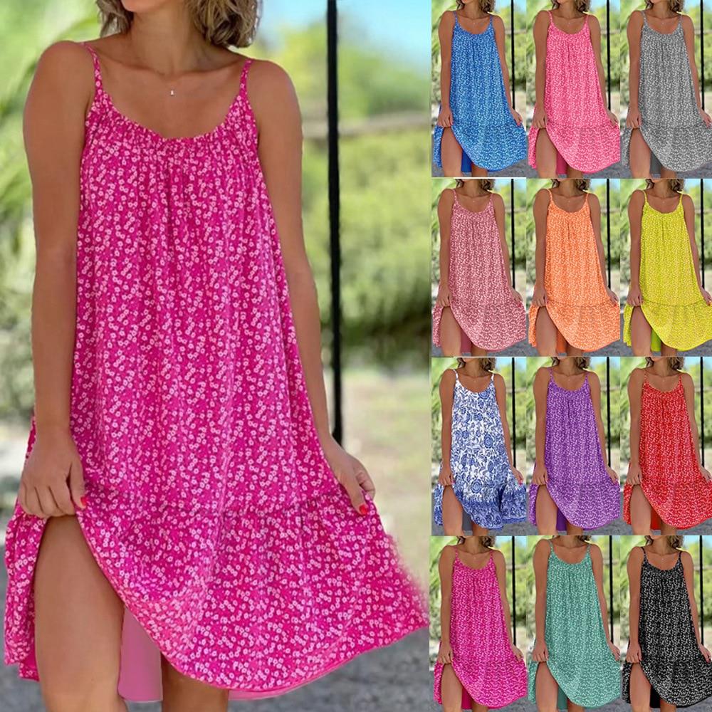 여성용 작은 물방울 무늬 프린트 슬립 루즈 드레스 여성 모래 비치웨어 드레스 여름 BBS-<b>5935</b>