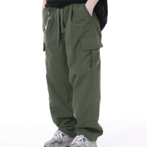 [모더먼트] [나일론] 세미 와이드 스트링 카고팬츠 [카키] m23ss025
