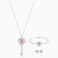 여성 목걸이 NIB Swarovski Engaged Heart Set 네크리스 이어링 브레이슬릿 Rhodium 5261326 116724