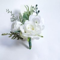 Boutonniere 웨딩 코르사주 꽃 신부 들러리 남성용 인공 빨간 장미 팔찌 단추 구멍 하객 결혼 액세서리