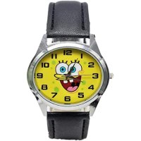 Sponge Bob Square Pants Round Face Leather Band Wrist Watch