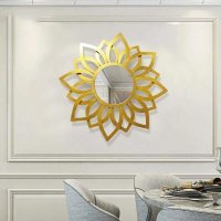 Chinese Creative Metal Ornaments Round Mirror Wall Mural Wrought Iron Wall Hanging Golden Mirror Sun