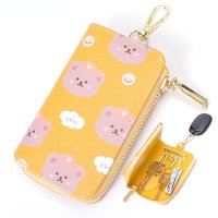 New Bear Print Large Capacity Women Key Holder Wallet Chain Zipper Car Keys PU Leather Cover Organiz