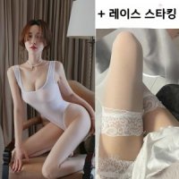 레이스 바디쉐이프 원피스 시스루 원피스 스타킹 슈퍼 타이트-White 기본 레이스 스타킹