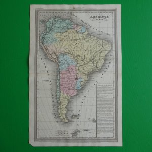남아메리카의 오래된 지도 1838 오리지널 앤티크 대륙 인쇄 빈티지 지도 10X16