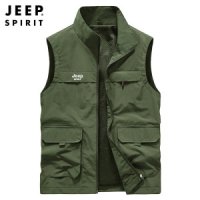 JEEP SPIRIT 남성 조끼 캐주얼 야상 하이넥 촬영 조끼 카고 남 아우터