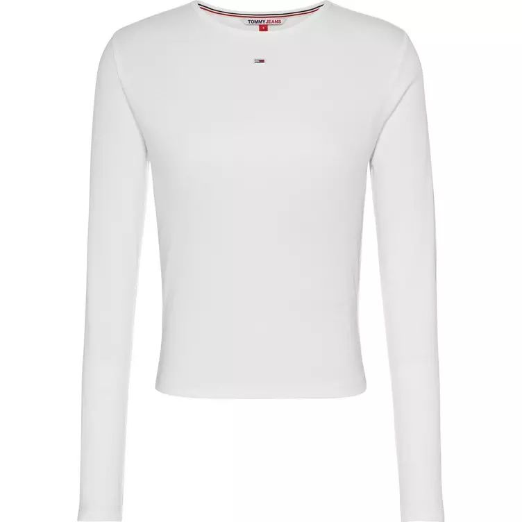 타미힐피거 톰미 진스 여성 에센셜 롱슬리브 티셔츠 화이트 데님 Tommy Jeans Women s Essential Rib Long Sleeve T Shirt Wh 54852521