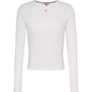 타미힐피거 톰미 진스 여성 에센셜 롱슬리브 티셔츠 화이트 데님 Tommy Jeans Women s Essential Rib Long Sleeve T Shirt Wh 54852521