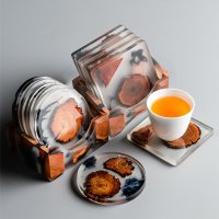 일본식 대나무 레진 투명 코스터 컵받침대 홈카페 원형 사각 세트 b2