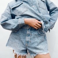 ZARA 자라반바지 글리터 하이웨스트 찢청 데님반바지