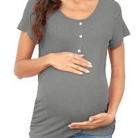PARNIXS 여성용 임산부 티셔츠 반소매 버튼 임산부 의류