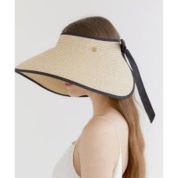 할렌wide ribbon logo pendant raffia sun visor C010