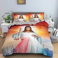 3D Jesus Duvet Cover Christian Sacred Jesus Bedding Set God Bless You Soft Quilt Cover Set King Quee