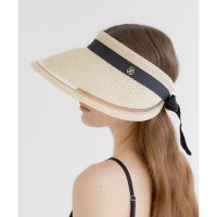 할렌mesh ribbon logo pendant raffia sun visor C008