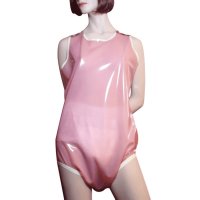 여자 섹시한 라텍스 바디 슈트 기저귀 어깨 버튼 고무 Catsuits 민소매 LTY-0350