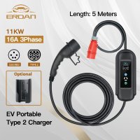 전기차 충전기 ERDAN EV 휴대용 타입 2 EVSE 전기 자동차 충전 벽 CEE 11kw 16A