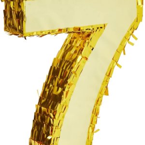 7번째 생일 파티 용품 기념일 축하를 위한 금박 번호 7 피냐타(소형 16.5 X 11 X 3인치)