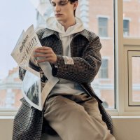 [헤지스 남성] [Harris Tweed] 베이지 체크 울 코트 HZCO3D505I3