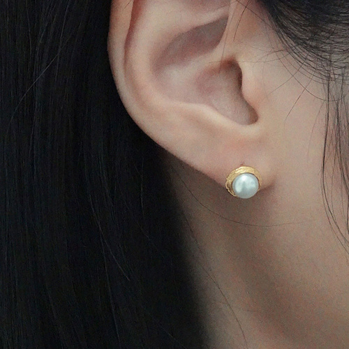[미르와] Vintage button pearl earrings