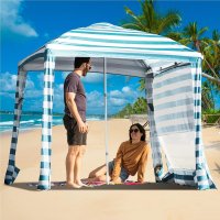 CROWN SHADES CABANA SHELTER 차양 텐트(6.5X6.5 청록색 파란색 및 흰색 줄무늬)