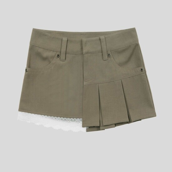 헤티 Half Pleated Mini Skirt (Khaki)