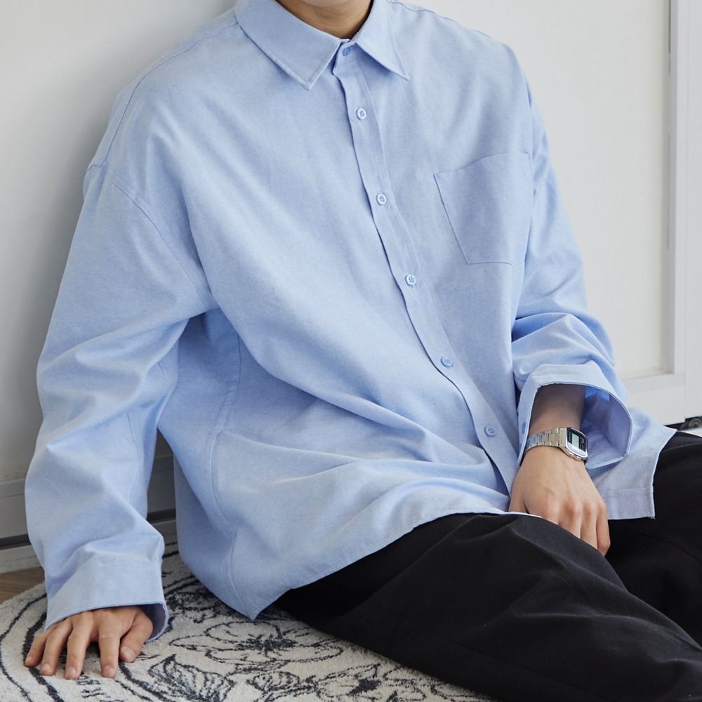 옥스포드셔츠 하늘색 봄 가을 오버핏셔츠