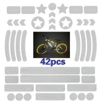 자전거 바디 반사 스티커 밤 안전 로고 그리드 스트라이프 경고 스트립 MTB 스쿠터 헬멧 42PCS