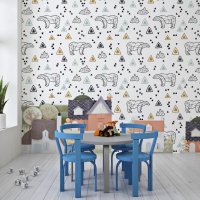 북극곰과 별자리 어린이 벽지 - 곰과 별 어린이 침실용 필앤스틱 탈착식 벽지 - 접착식 벽화