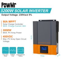 PowMr 하이브리드 태양광 인버터 순수 사인파 MPPT 80A 충전기 컨트롤러 내장 3KW 3000W 24V 220V