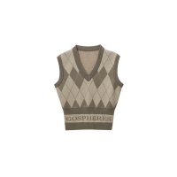 GOSPHERES W ARGYLE KNIT CROP VEST