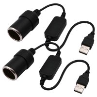 USB A 수-12V 자동차 라이터 소켓 암 컨버터 케이블 2 팩