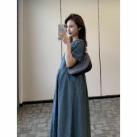 여성 캐주얼 빈티지 워싱 데님 임부복 청원피스 프렌치 데일리 블루진 스커트 - UnKnown