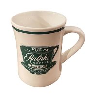 RALPH’S COFFEE FINE PORCELAIN COFFEE CUP MUG WHITE W/GREEN