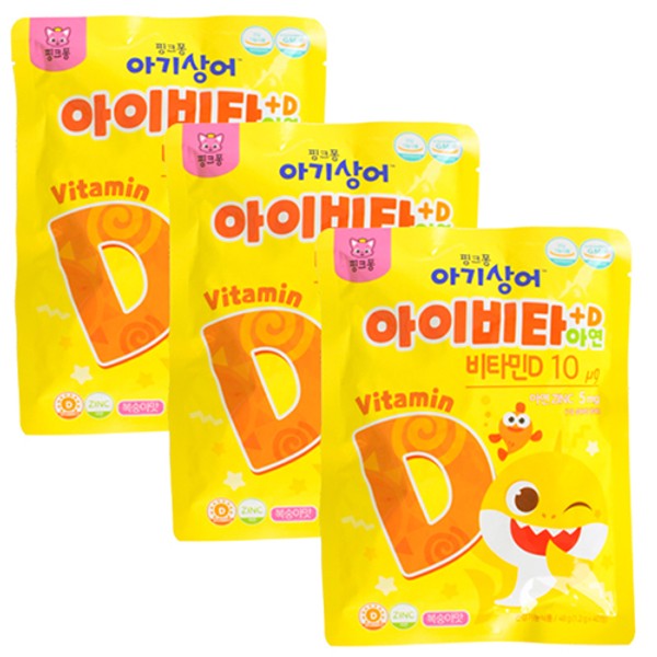 [<b>태양생활건강</b>] 핑크퐁 아기상어 아이비타D+아연 40정 x 3개