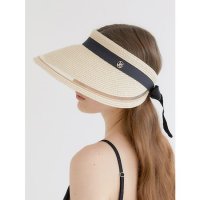 Halden mesh ribbon logo pendant raffia sun visor C008