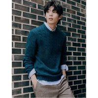 빈폴 ESSENTIAL Unisex 그린 울 케이블 라운드 니트 BC2851E04M