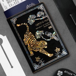 [당일발송] 해외여행 호작도 자개 여권케이스 여권지갑, 한소품