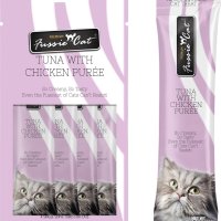 Fussie Cat Tuna with 치킨 퓌레 Lickable Cat Treats 0.5온스 파우치 팩 4개