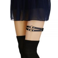 1Pc Women Sexy Gothic Punk Leg Harness Double Layered Straps Faux Leather Garter Belt with O-Ring an