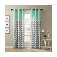 [Gracie Mills] Alex Chevron Printed Room Darkening Grommet Top Panel Pair Curtain - 42x63 - Aqua