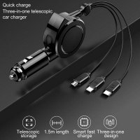 Extension Car Charger Fast Charging One Trailer Three with Type C Micro Lighting Cable USB Type C Ca