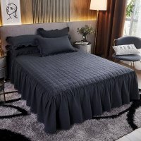 Black Pink White Khaki Yarn Dyed Washed Cotton Bed Skirt Pillowcases Bedclothes Mattress cover Bedsp