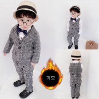 아기정장 유아 남아 아동 겨울 기모 영국 격자 4종세트 결혼식 돌잔치 특별한날 코디정장세트