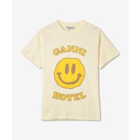 GANNI 여성 호텔 스마일 로고 프린트 반소매 티셔츠 라이트 HOTEL SMILE LOGO PRINT SHORT SLEEVE T SHIRT T3224302