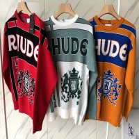 RHUDE 챔피언 자카드 스웨터 라운드 넥 스플 컬러 고품질 가을 겨울 11 니트