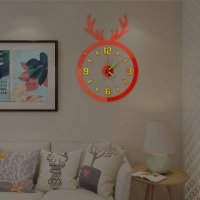레드 야광 - 북유럽풍 순록 뿔 DIY 인테리어 붙이는 스티커 벽시계 J 2470