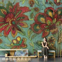 벽지 수입 패턴 빈티지 실크 고급 인테리어 아메리칸 핸드페인팅 추상 꽃무늬 꽃