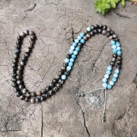 Sky Stone Lotus Yoga Meditation Japa Mala Necklace Spiritual Jewelry 108 Prayer Beads Charms Nec